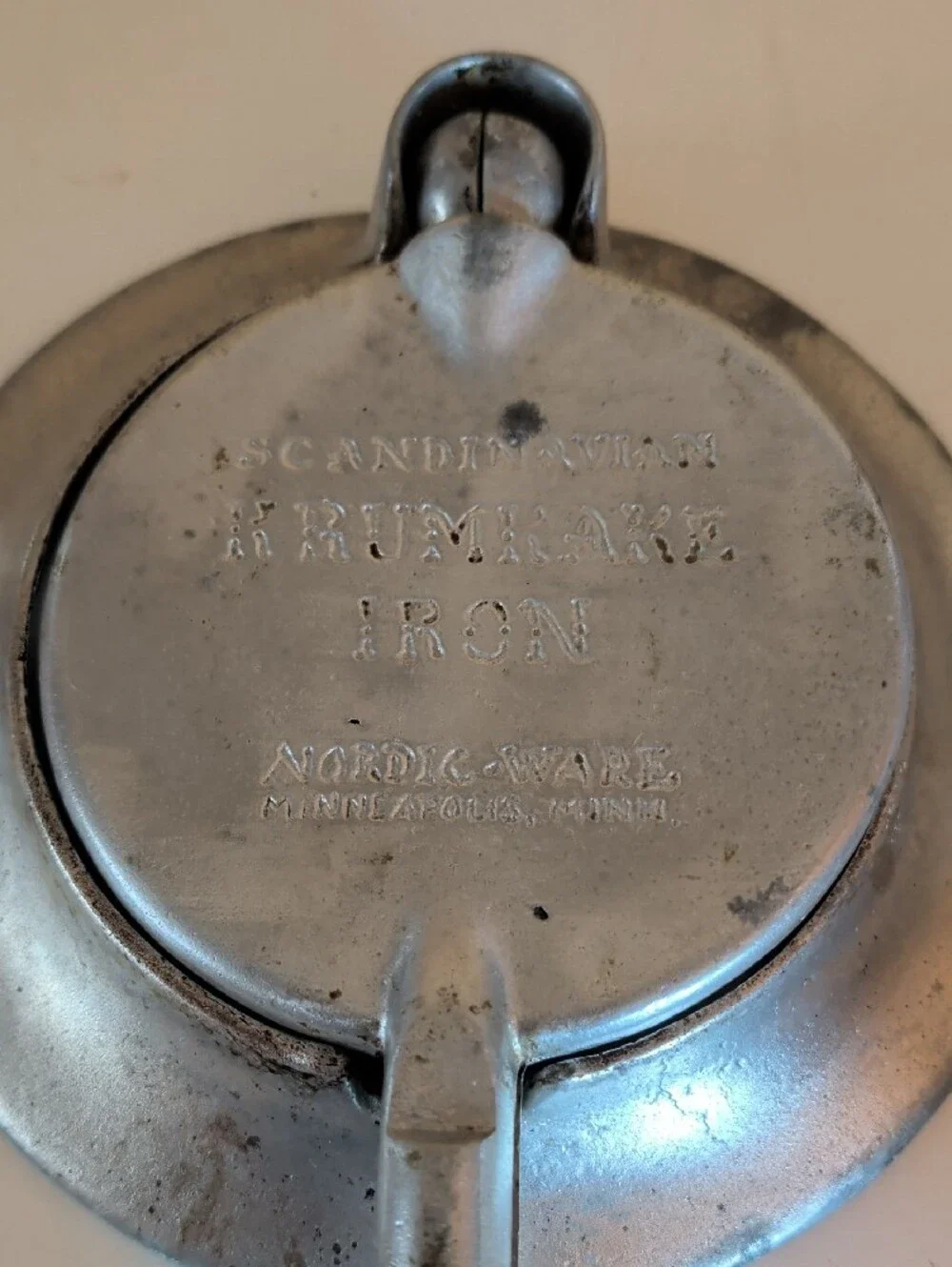VTG. Nordic Ware Krumcake Iron.Red-Handled Cast Aluminum Stove-Top Ironing Press